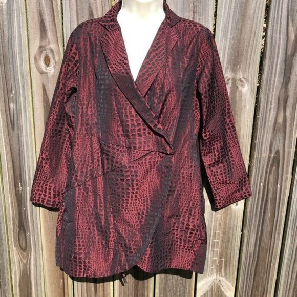 Sun Kim Small Jacket Red Black Cheetah Leopard Blazer Top Long Sleeve Metallic - Picture 2 of 7